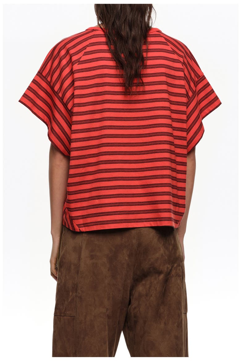 Striped Cropped T-shirt With Embroidered Logo, Alternate, color, RED