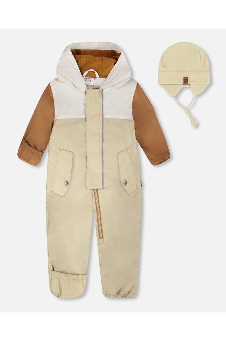 Mid-Season One-Piece Outerwear with Hat, Main, color, Beige