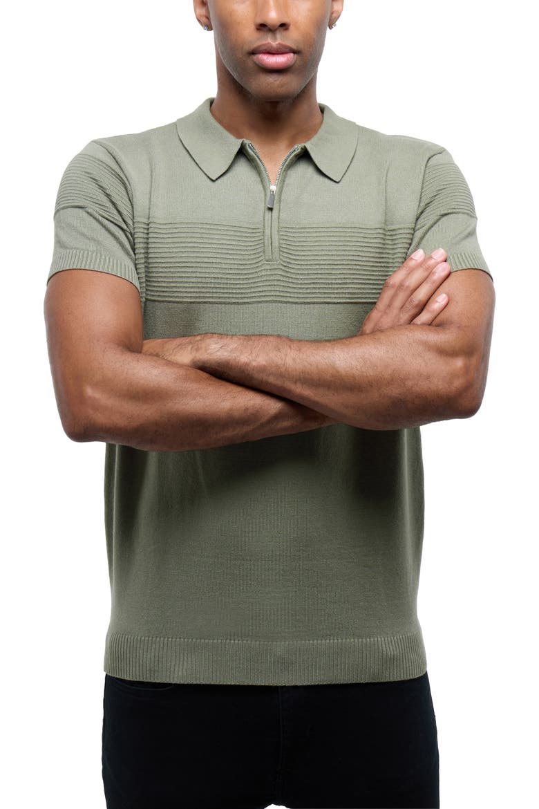 Ottoman Accent Short Sleeve Half-Zip Sweater, Alternate, color, SAGE