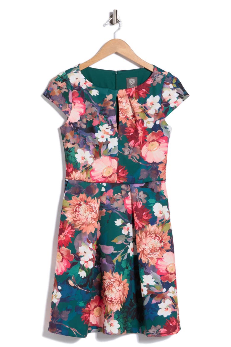 Pleated Scuba Dress, Alternate, color, GREEN MULTI