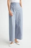 Lela Rose Stripe Hollywood Waist Cotton & Linen Wide Leg Ankle Pants