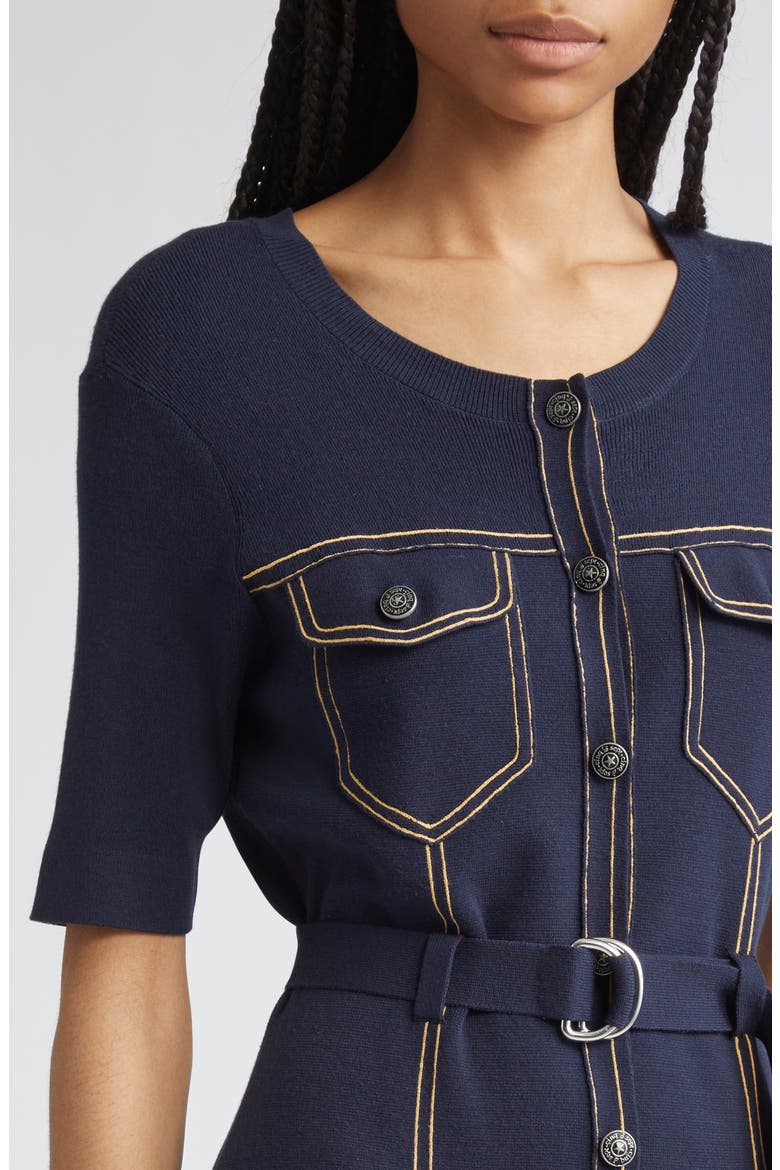 Elisha Belted Sweater Dress, Alternate, color, NAVY