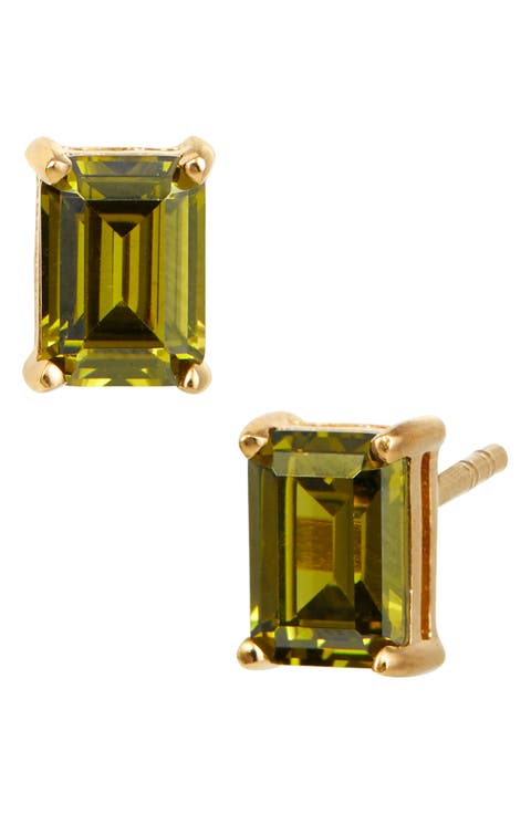 Vermeil Sterling Silver Emerald Cut CZ Box Stud Earrings