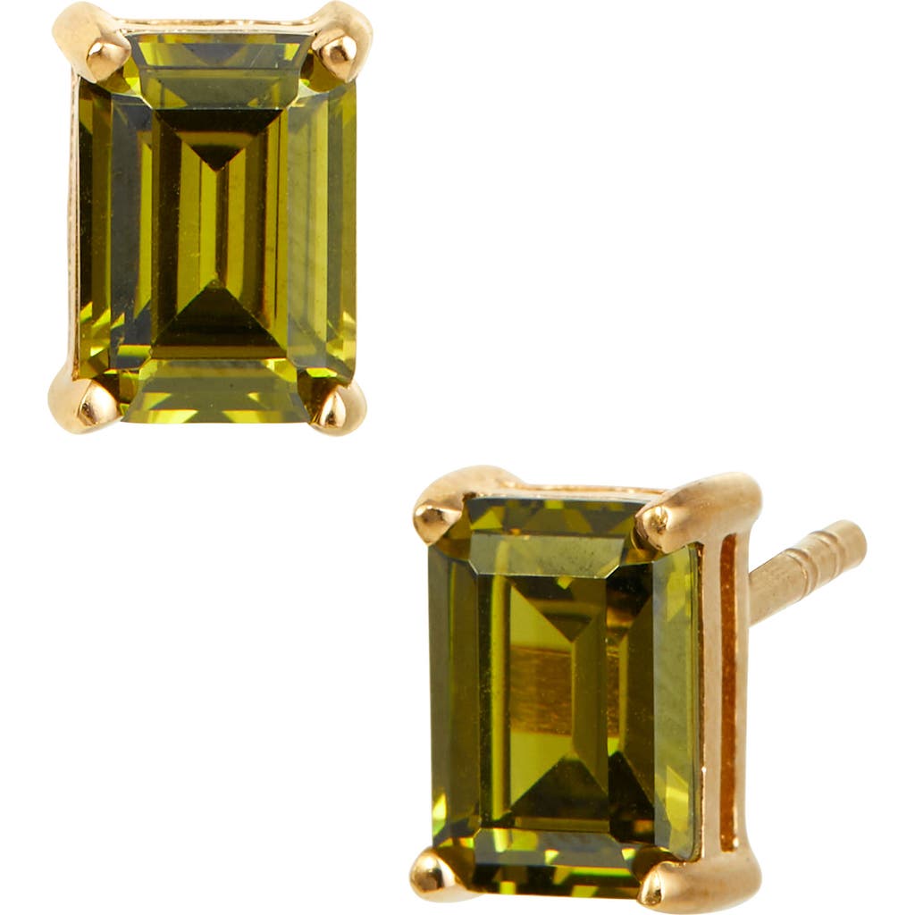 Savvy Cie Jewels Vermeil December Blue Topaz Emerald Cut Cz Birthstone Stud In Box In Gold