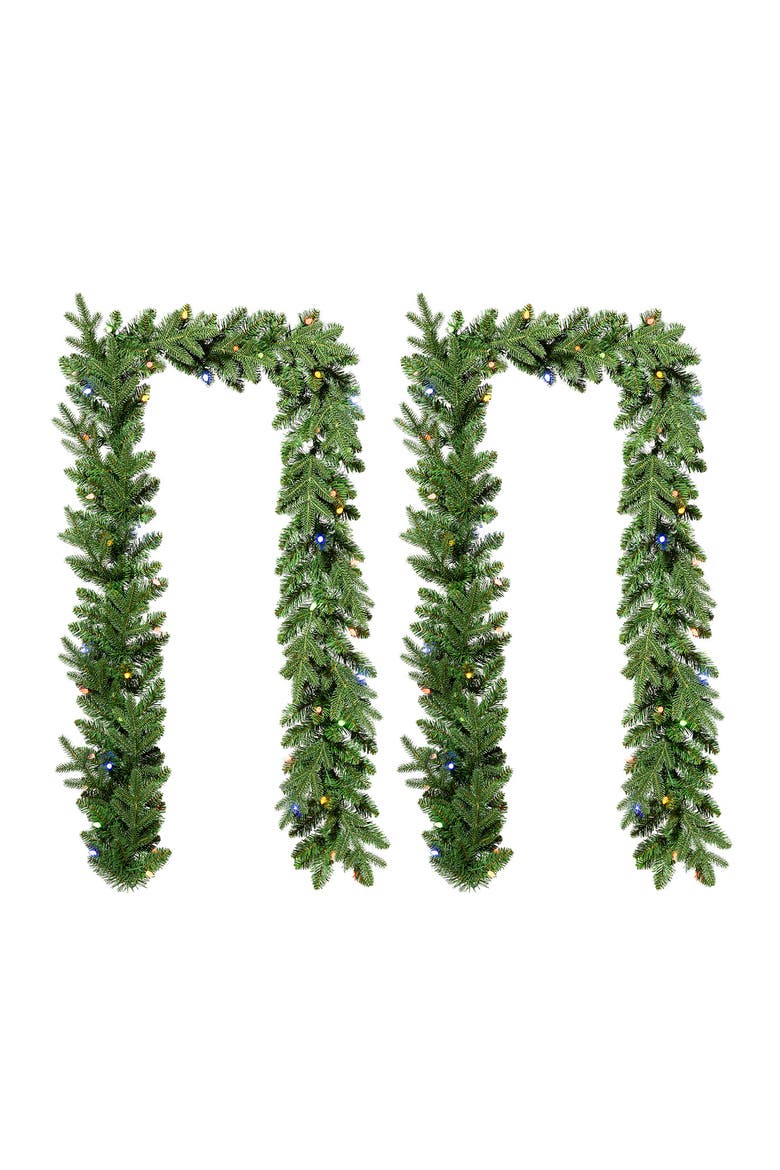 Set of 2 9ft Christmas Garland with Strawberry Lights, Main, color, Green