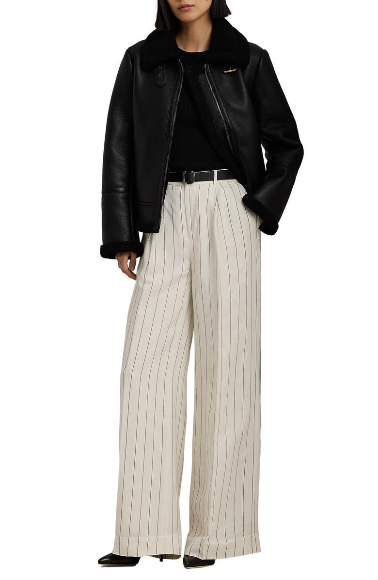 Lauren Ralph Lauren Faux Leather & Faux Shearling Bomber Jacket, Alternate, color, 