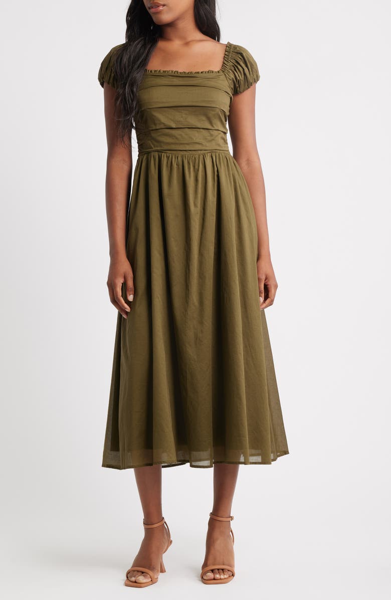 Gathered Bodice Cotton Midi Dress