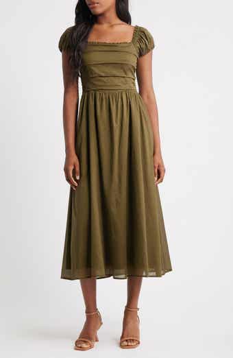 Gathered Bodice Cotton Midi Dress