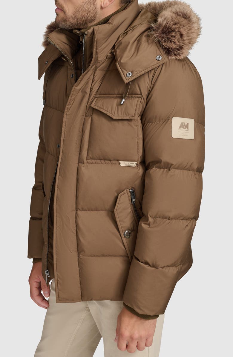 Andrew Marc Forster Down Coat with Removable Bib & Hood, Alternate, color, Cappucino