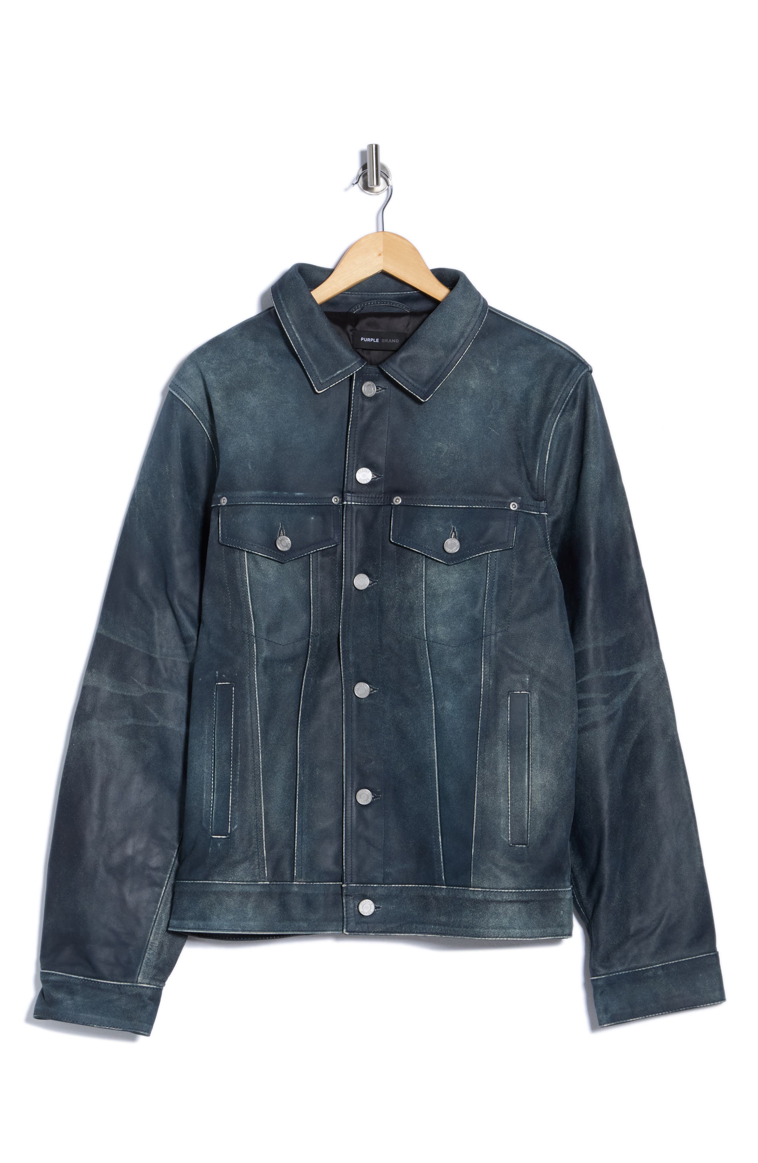 PURPLE BRAND Leather Trucker Jacket