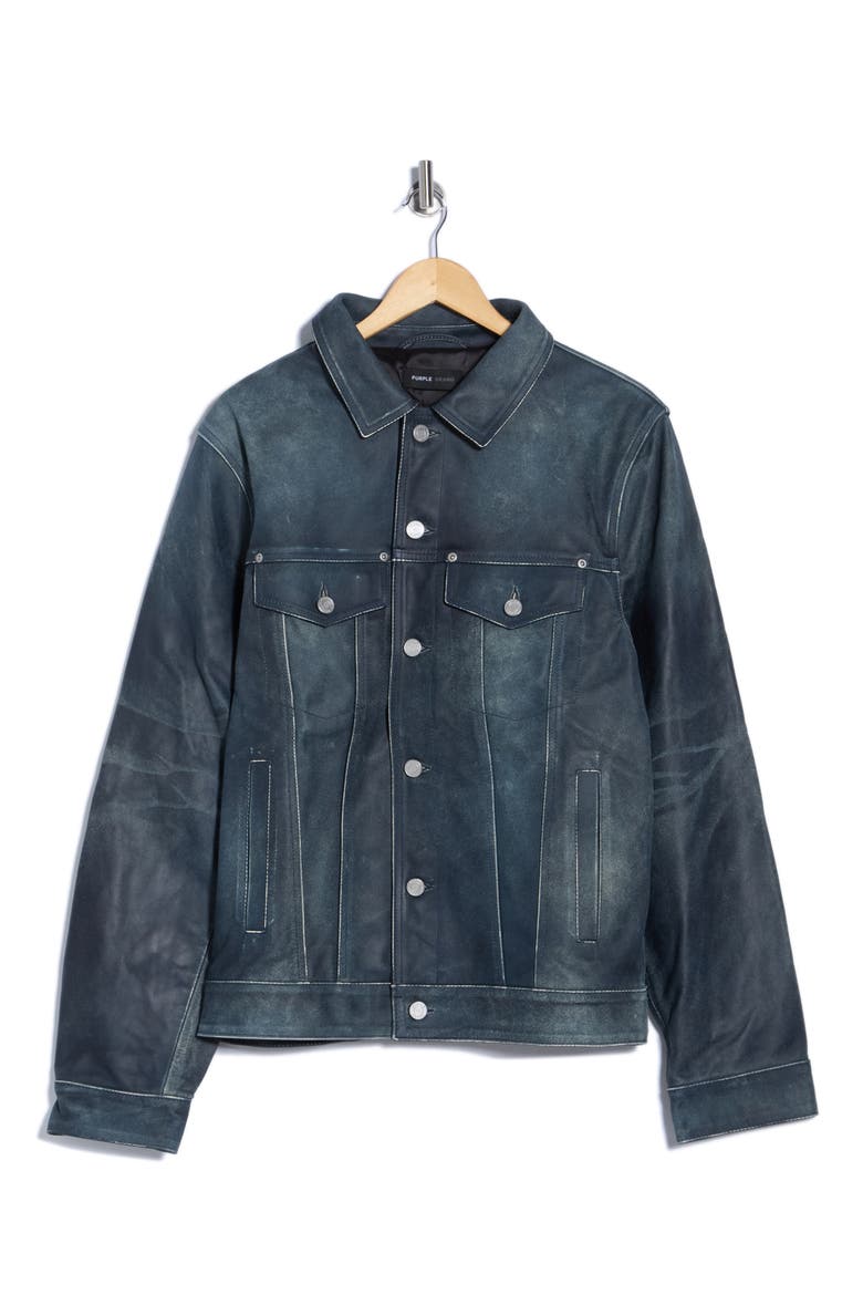 Leather Trucker Jacket, Alternate, color, BLUE