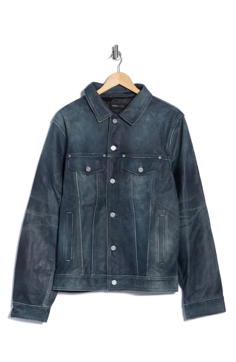 PURPLE BRAND Leather Trucker Jacket, Main, color, Blue