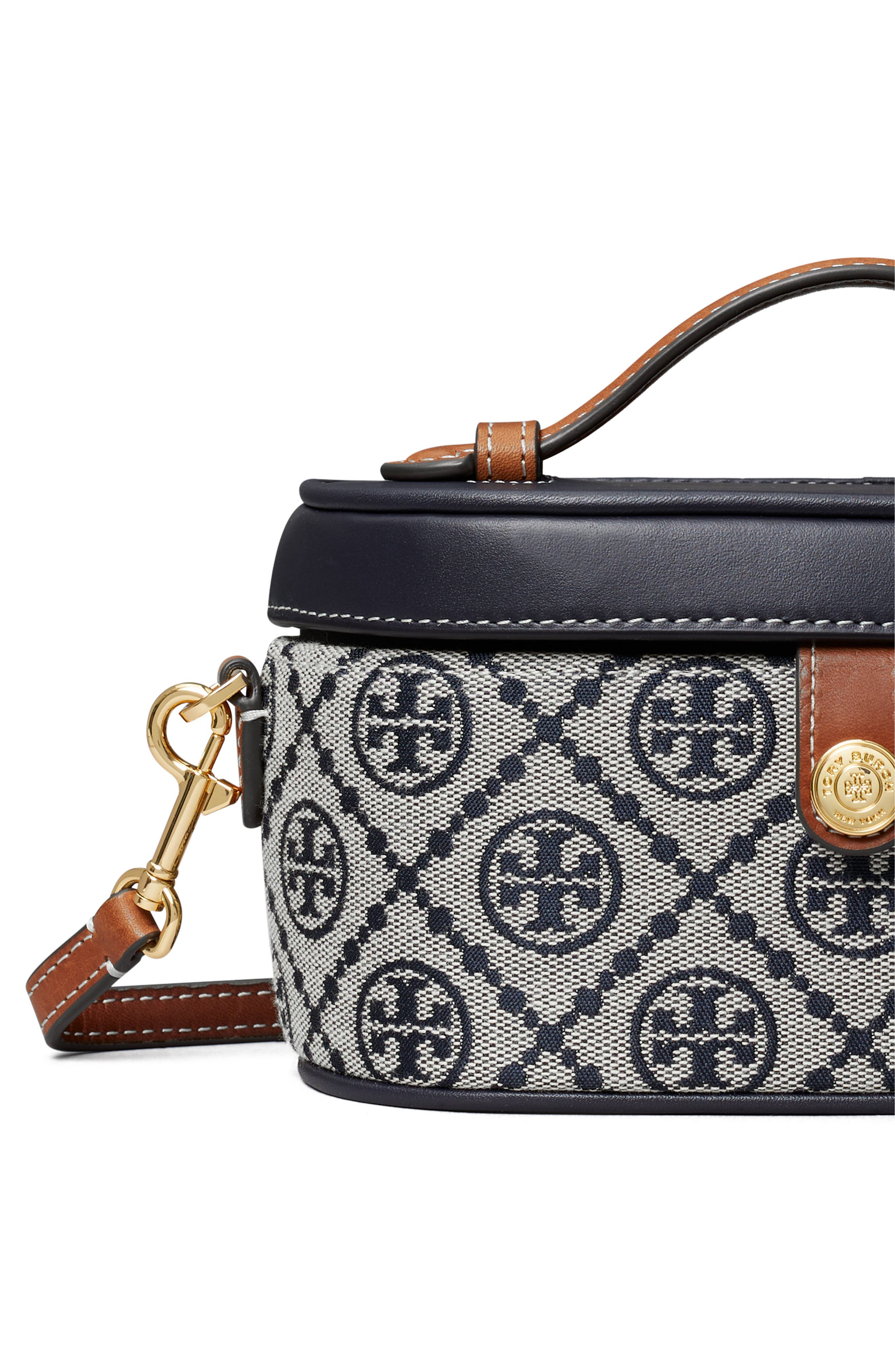 Tory Burch T Monogram Jacquard & Leather Vanity Train Case, Alternate, color, Tory Navy