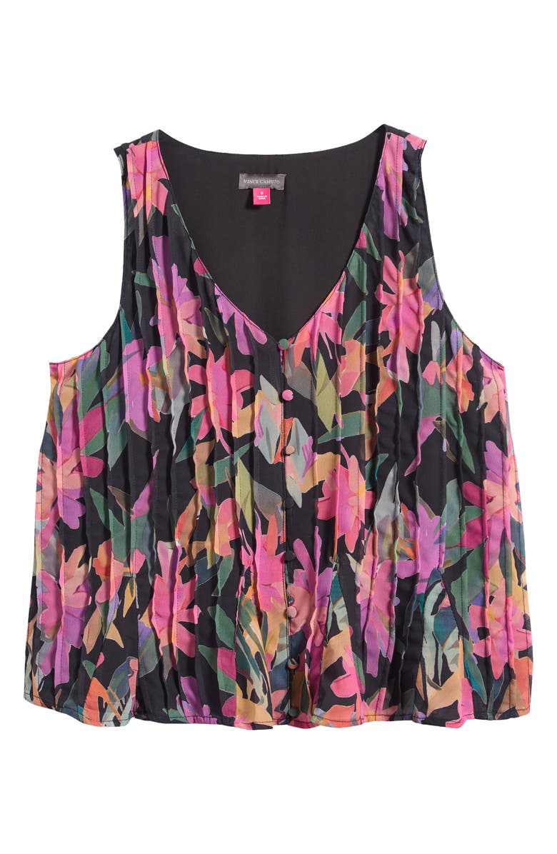 Vince Camuto Print Pleated Tank, Alternate, color, Rich Black