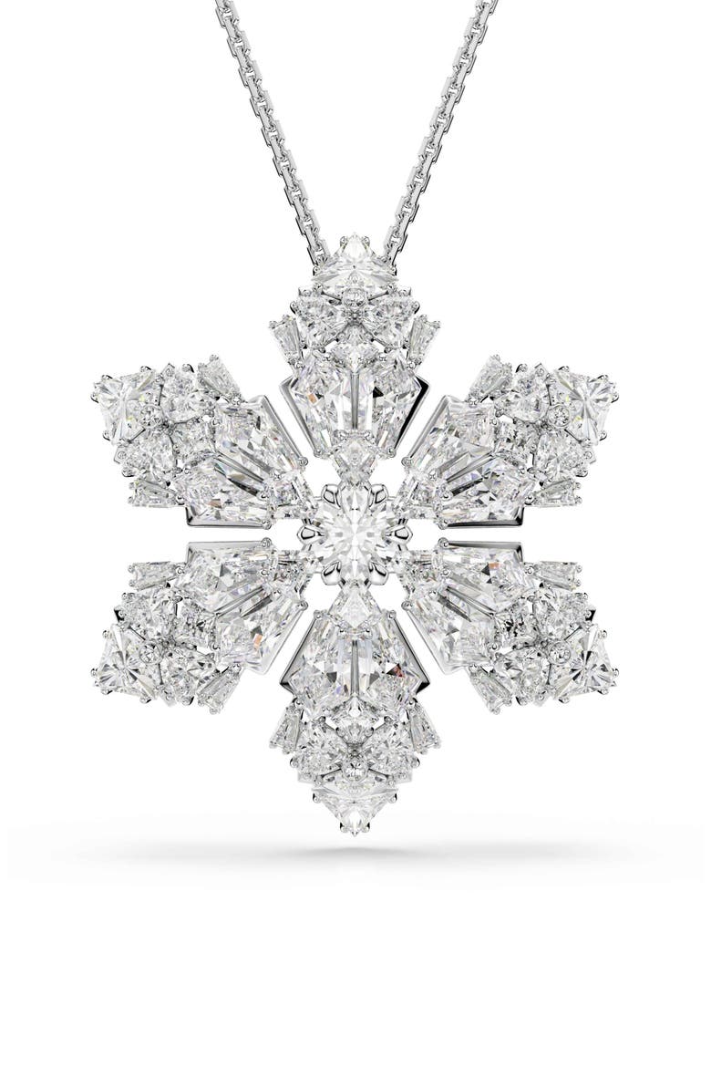 Idyllia Snowflake Pendant Necklace & Brooch, Main, color, WHITE RHODIUM PLATED