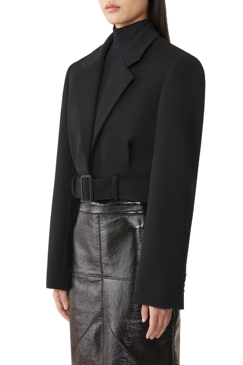 Short Belted Jacket In Wool, Alternate, color, Black