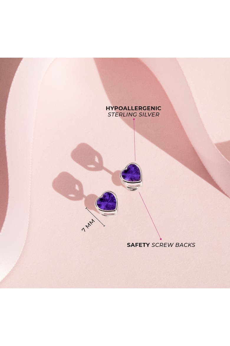 Bezel Cubic Zirconia Heart Earrings, Alternate, color, Purple
