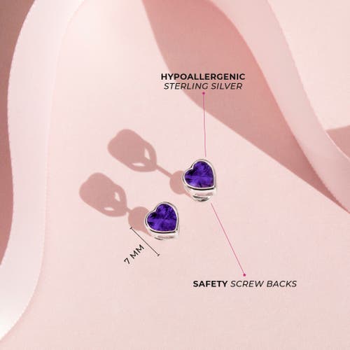 Shop In Season Jewelry Bezel Cubic Zirconia Heart Earrings In Purple