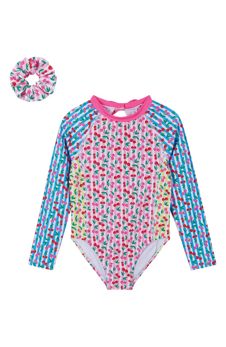 Andy & Evan Kids' Long Sleeve One-Piece Rashguard Swimsuit with Scrunchie, Main, color, 