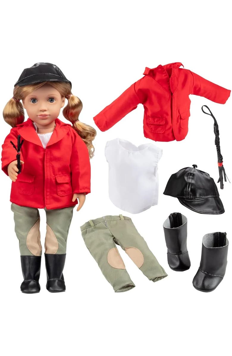 Dress Along Dolly Horseback Riding Outfit for 18" Dolls, Main, color, Red