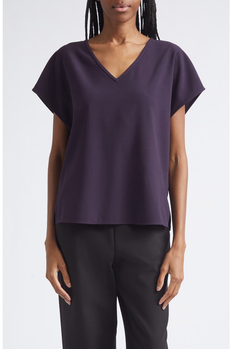 V-Neck Short Sleeve Cady Top, Main, color, BLACKBERRY