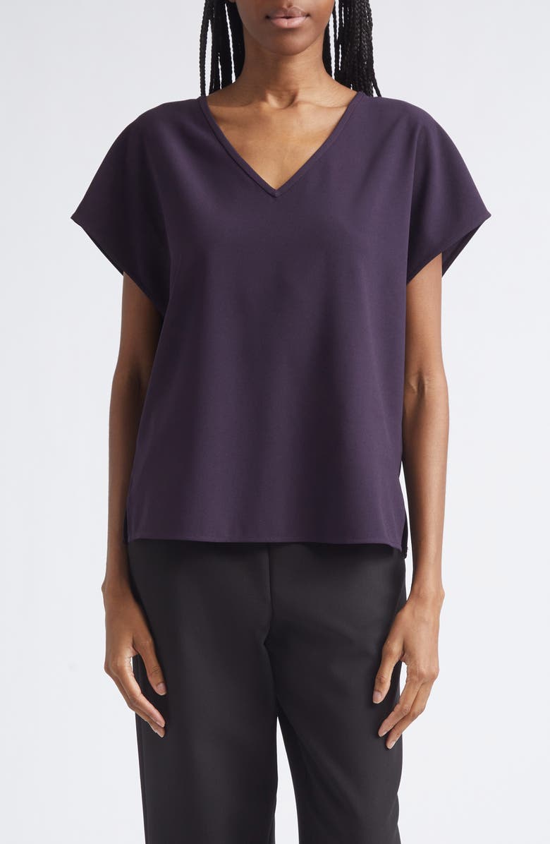 Emporio Armani V-Neck Short Sleeve Cady Top, Main, color, Blackberry
