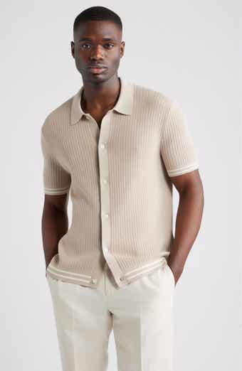 Short Sleeve Ribbed Cotton & Silk Cardigan