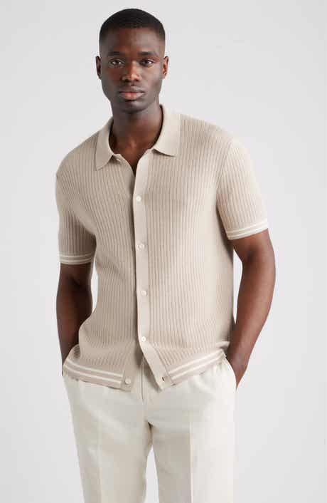 Short Sleeve Ribbed Cotton & Silk Cardigan