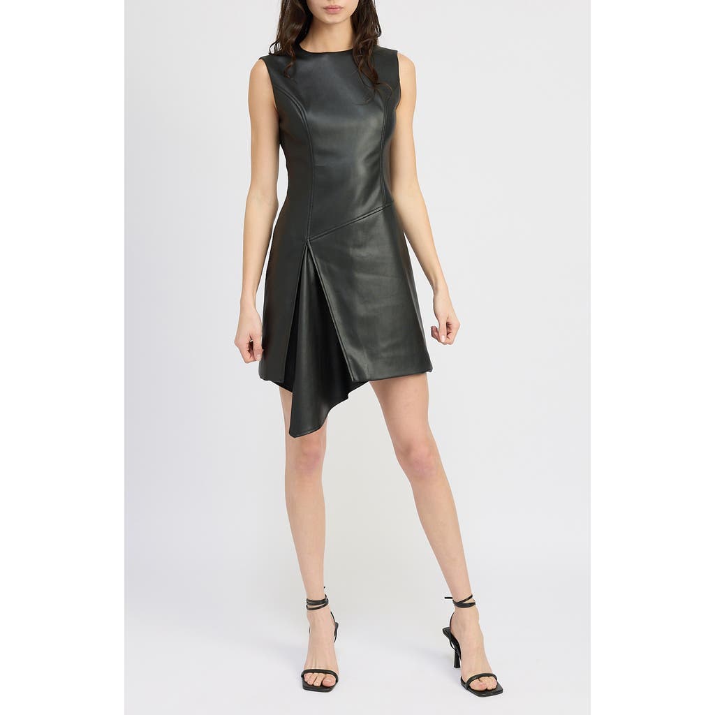 En Saison Mya Sleeveless Faux Leather Minidress in Black