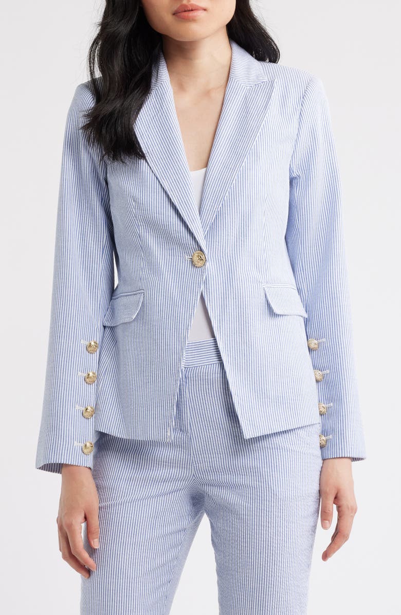 Tahari ASL Seersucker Blazer, Alternate, color, Navy Ivory