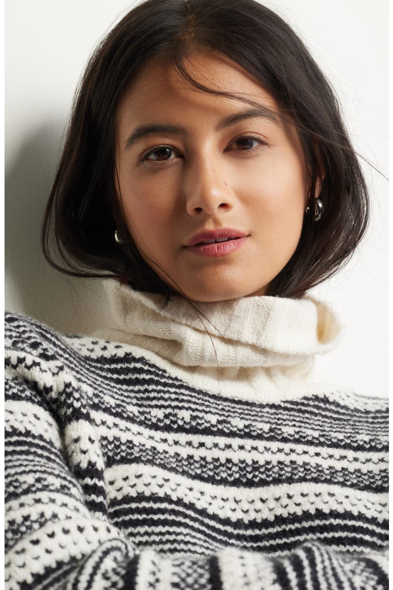 Stripe Jacquard Turtleneck Sweater, Alternate, color, IVORY- BLACK JERSEY STRIPE
