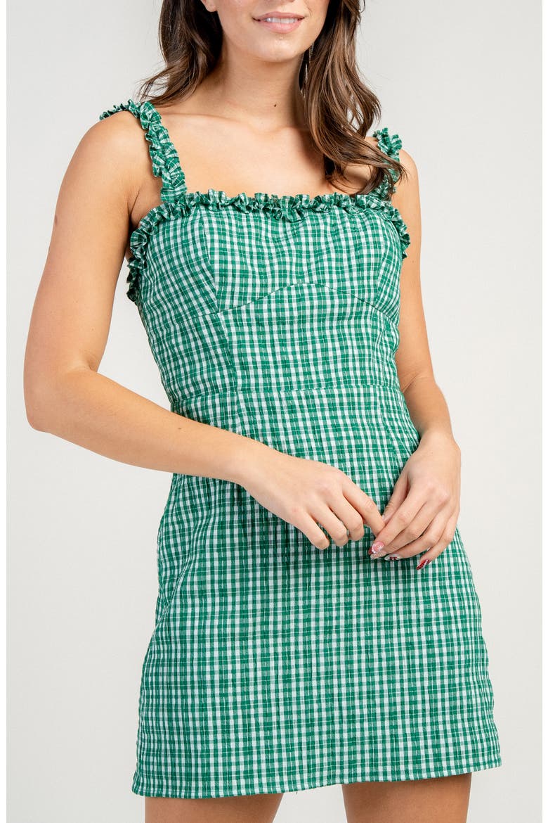 Gingham Ruffle Minidress, Alternate, color, KELLY GREEN