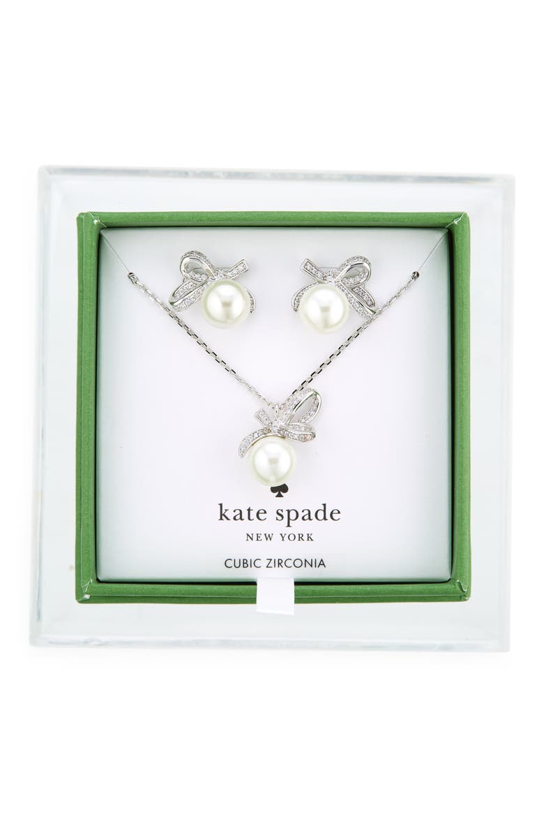 all tied up pendant necklace and stud earrings set, Main, color, CREAM/ SILVER.