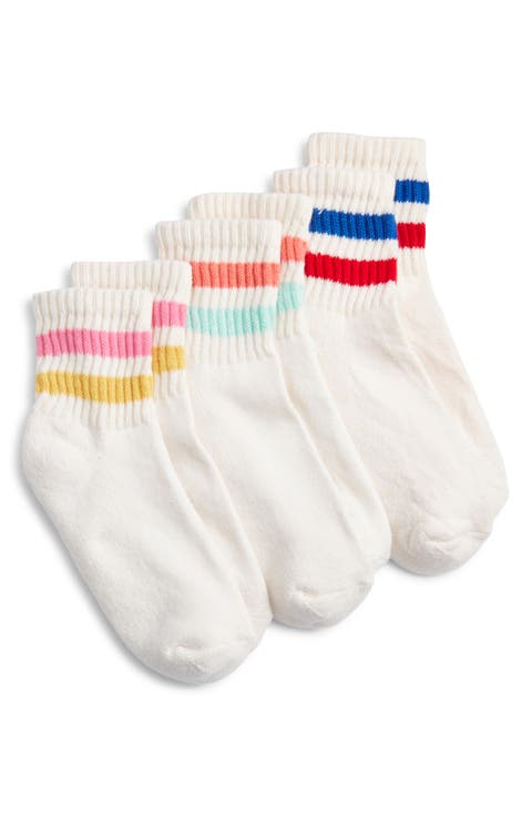Assorted 3-Pack Retro Stripe Cotton Blend Quarter Socks