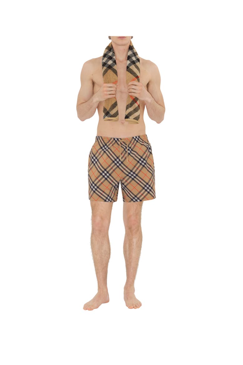 Skinny Check Cotton Towel, Alternate, color, Sand beige
