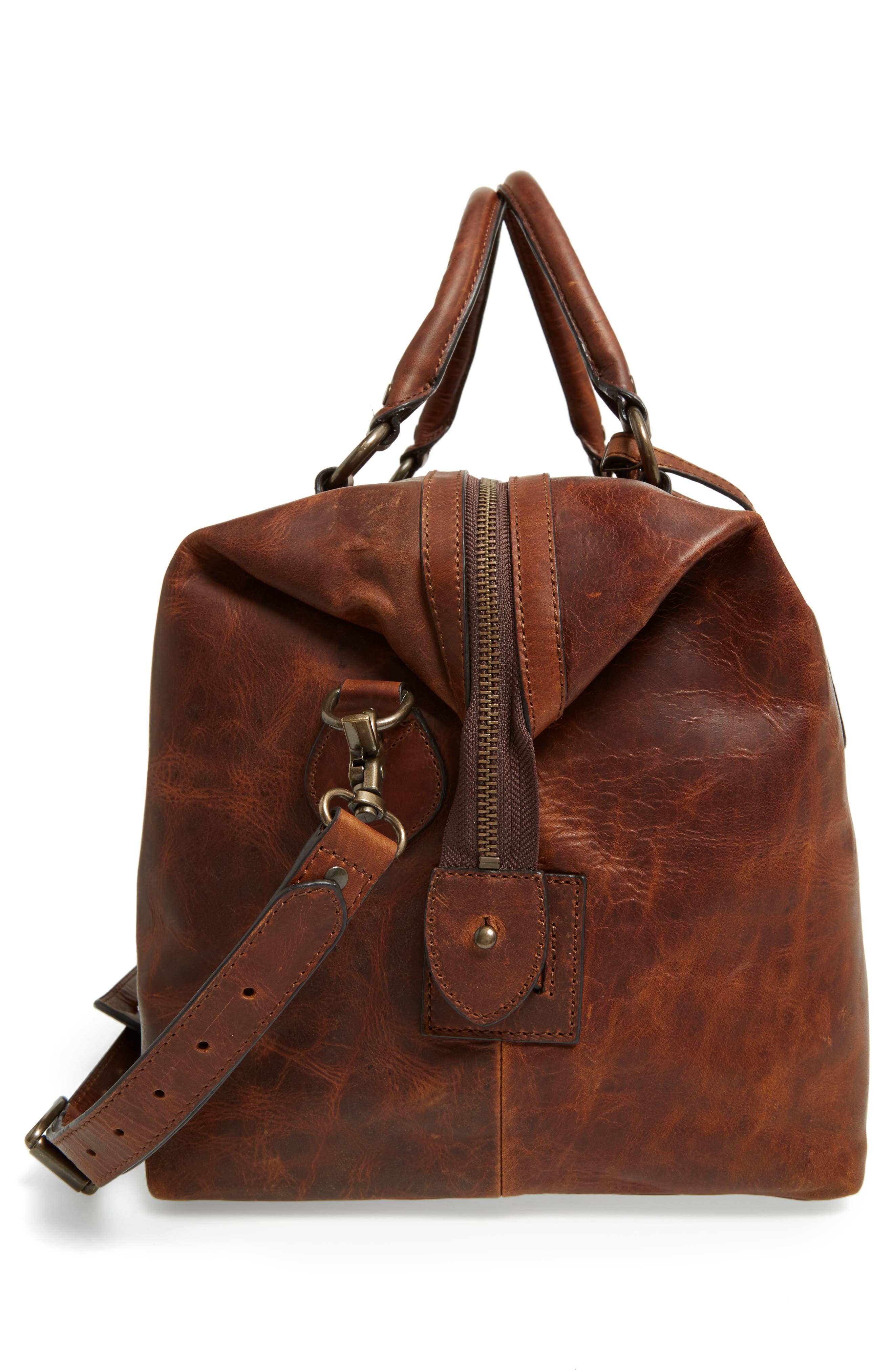 Frye 'Logan' Leather Overnight Bag, Alternate, color, Cognac