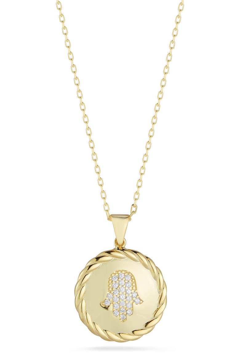 Pavé Hamsa Round Pendant Necklace, Main, color, GOLD