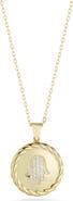 SPHERA MILANO Pavé Hamsa Round Pendant Necklace