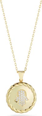 SPHERA MILANO Pavé Hamsa Round Pendant Necklace