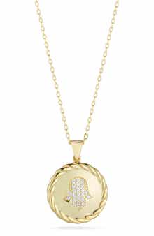 Pavé Hamsa Round Pendant Necklace