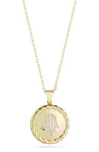 Pavé Hamsa Round Pendant Necklace