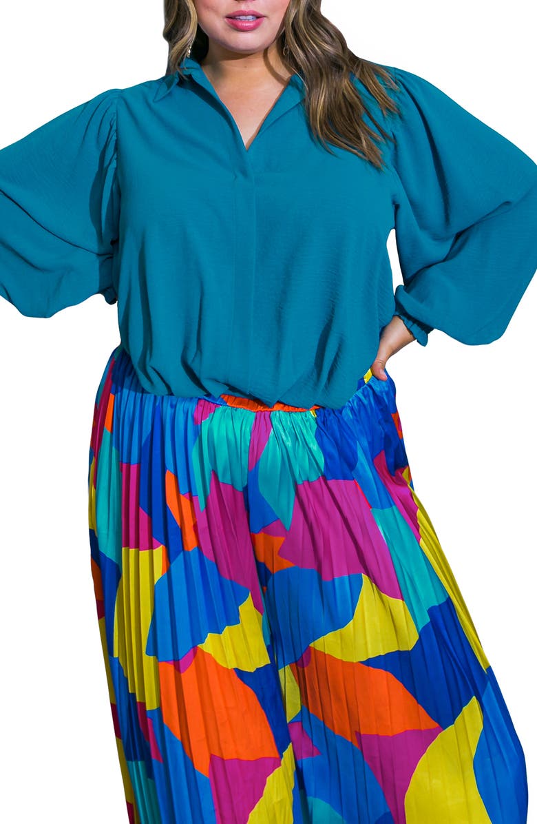 FLYING TOMATO Solid Collared Top, Main, color, Teal