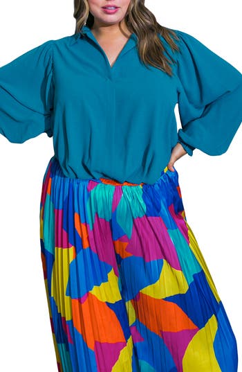 FLYING TOMATO Solid Collared Top in Teal at Nordstrom Rack, Size 2X