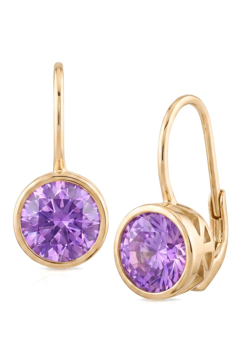 Cubic Zirconia Bezel Drop Earrings, Main, color, AMYTHEST/ GOLD