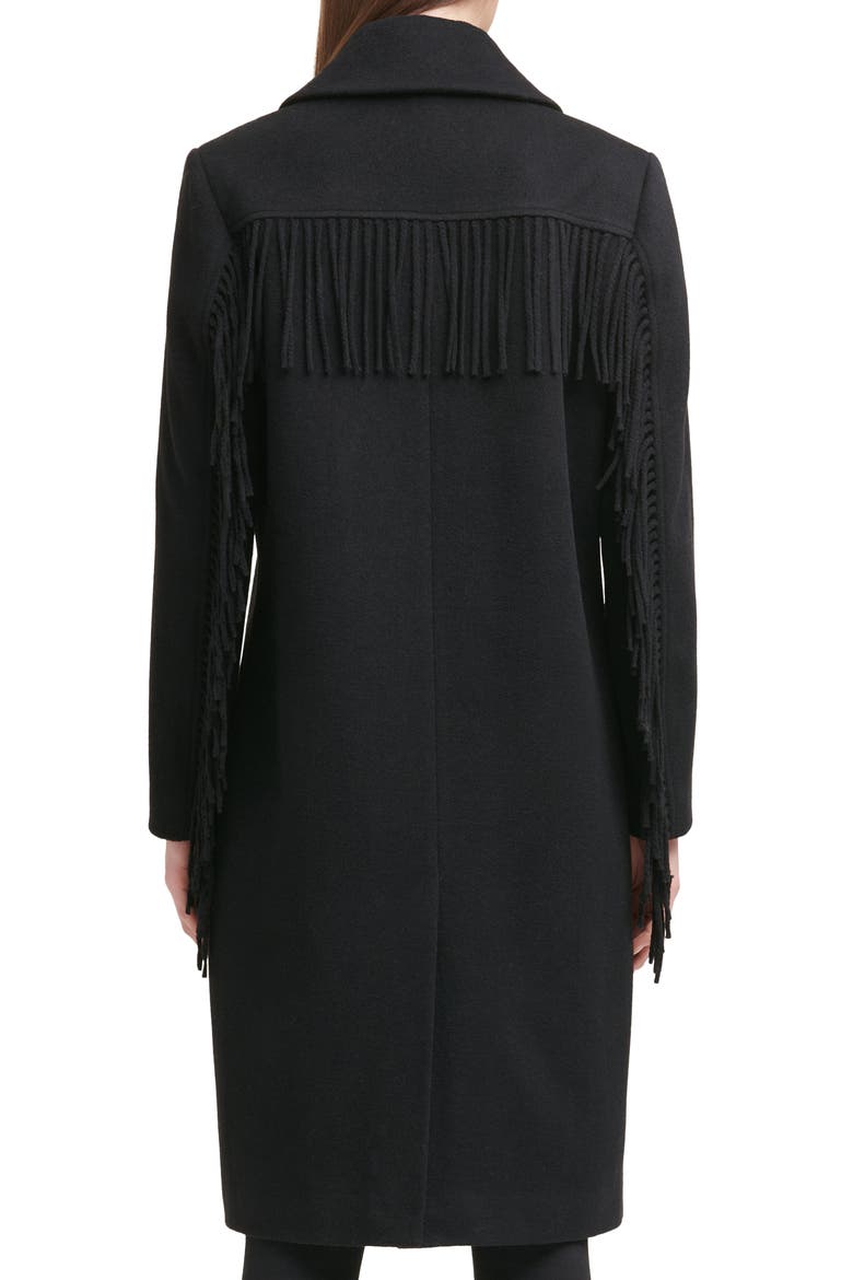 Notched Collar Wool Blend Fringe Coat, Alternate, color, BLACK