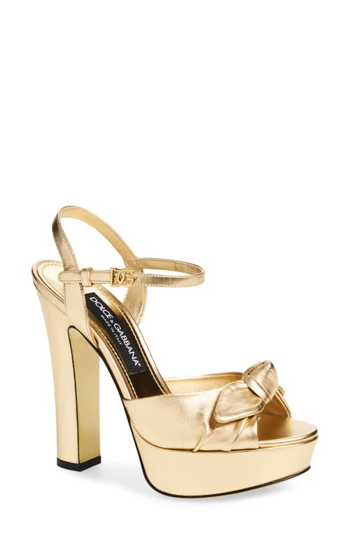 Dolce & Gabbana Knotted Metallic Leather Platform Sandals In Gold