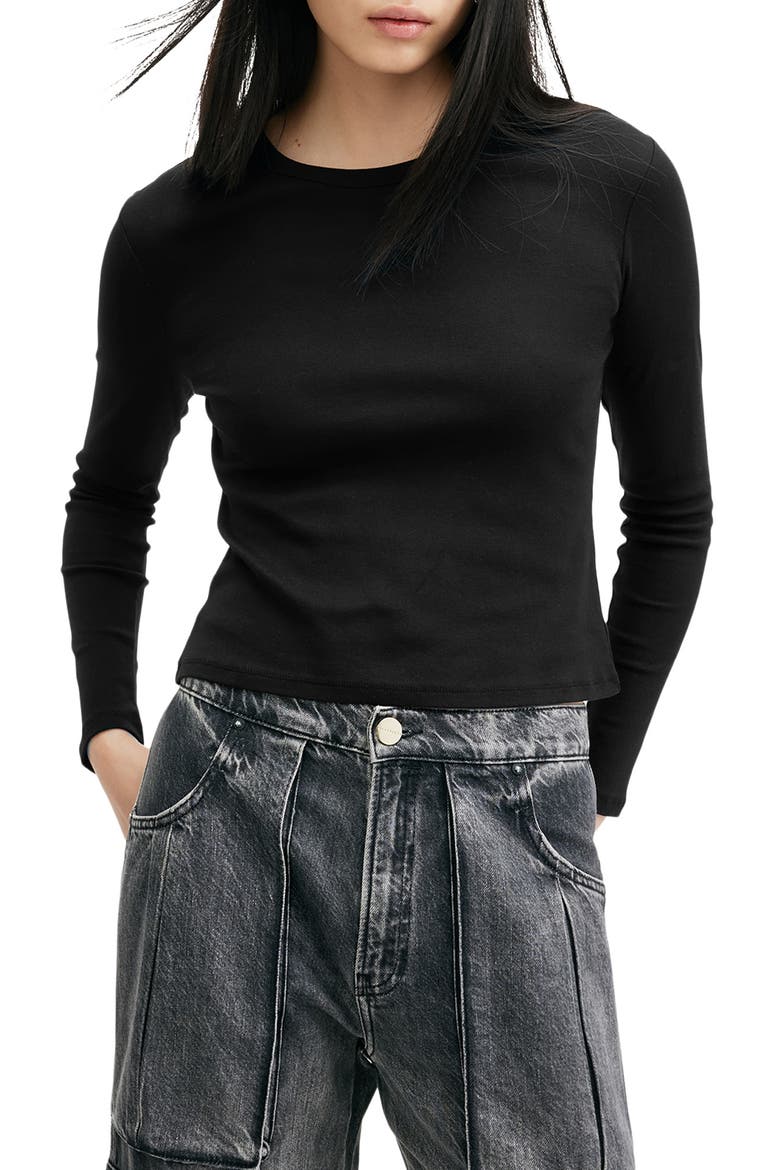 Stevie Long Sleeve Organic Cotton T-Shirt, Main, color, BLACK