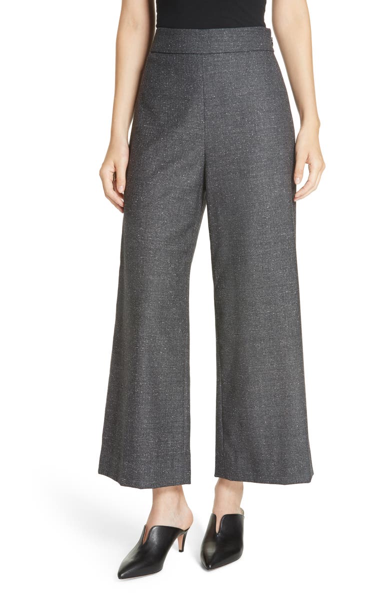 Rebecca Taylor Wide Leg Crop Wool & Silk Blend Trousers, Main, color, 