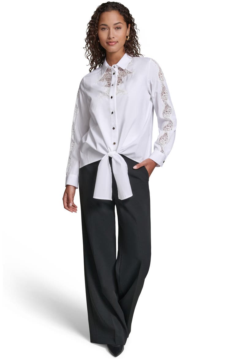 Lace Inset Front Tie Shirt, Alternate, color, WHITE