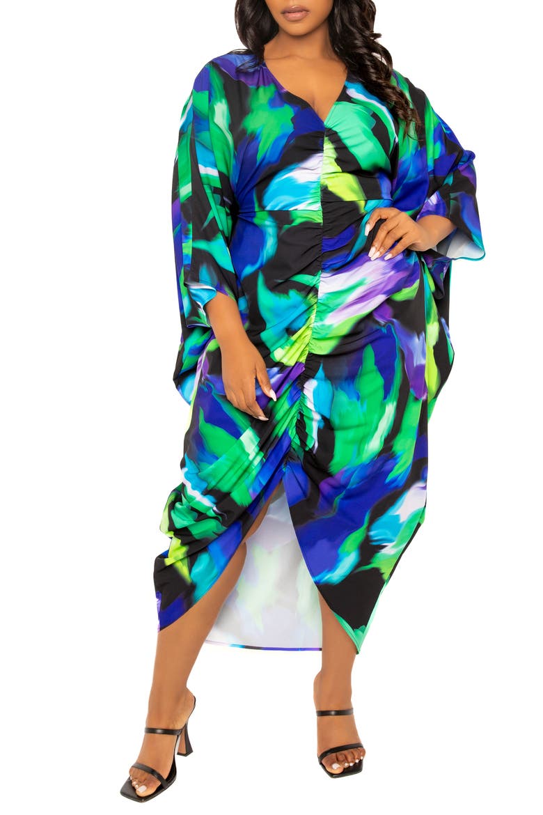 Abstract Floral Center Ruched Dress, Alternate, color, BLUE MULTI